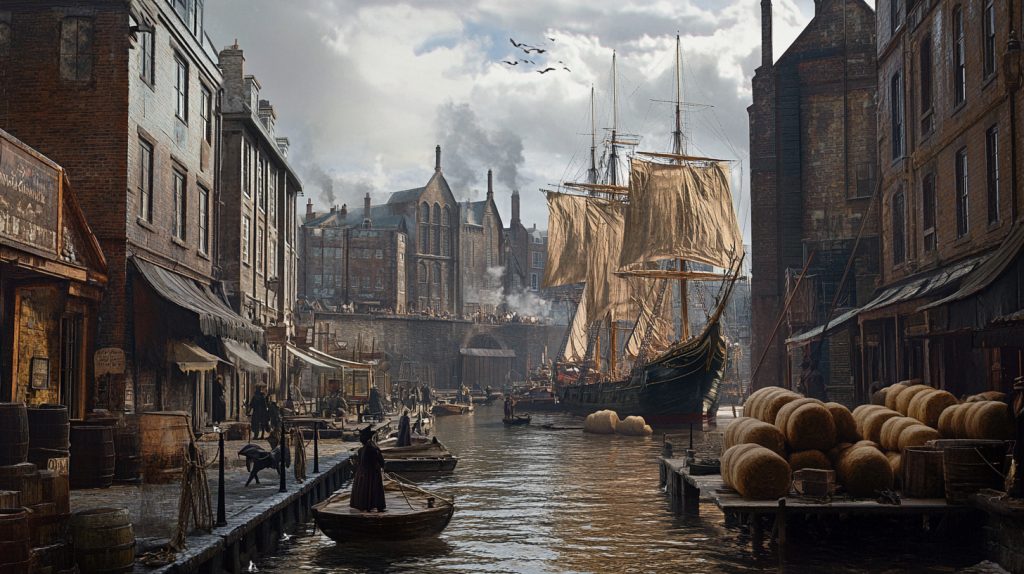 Generated image of a dockside scene in Guardian City