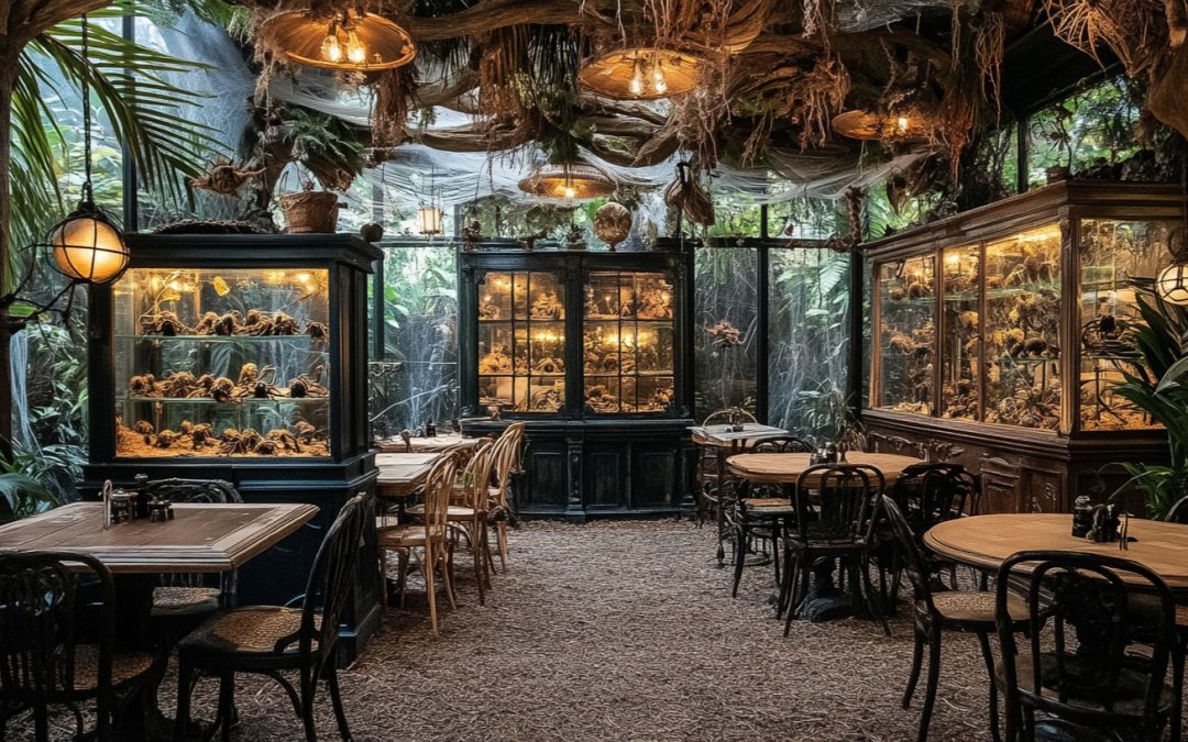 Created image of Spider's Web restaurant interior in Guardian City