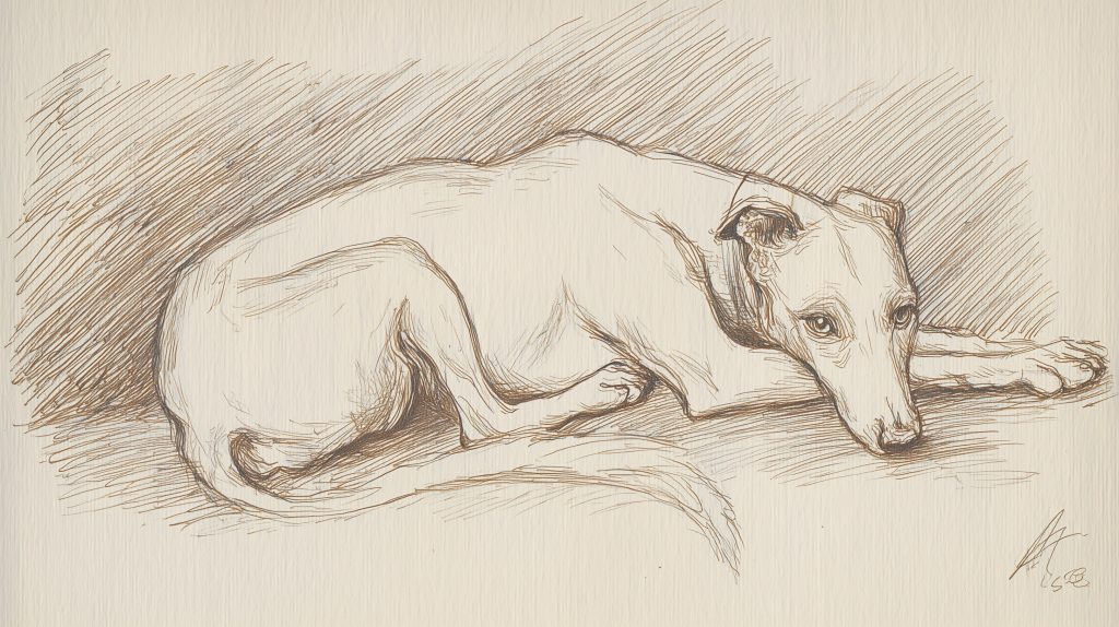 One of Caterpillar Flood's sketches, this one of Boozle the whippet